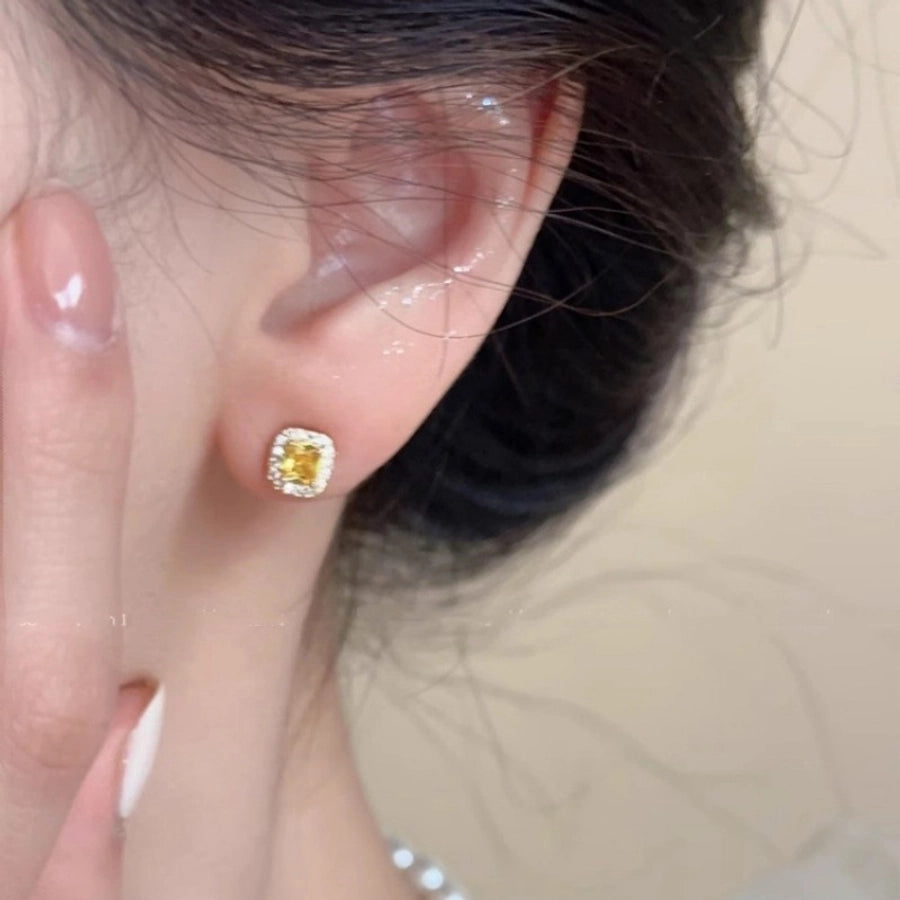 Ju Jingyi  Emerald Ear Stud Women's Advanced Design Sense Ear Clip Earrings  Sterling Silver Ear Accessories Anti-allergic Moisture