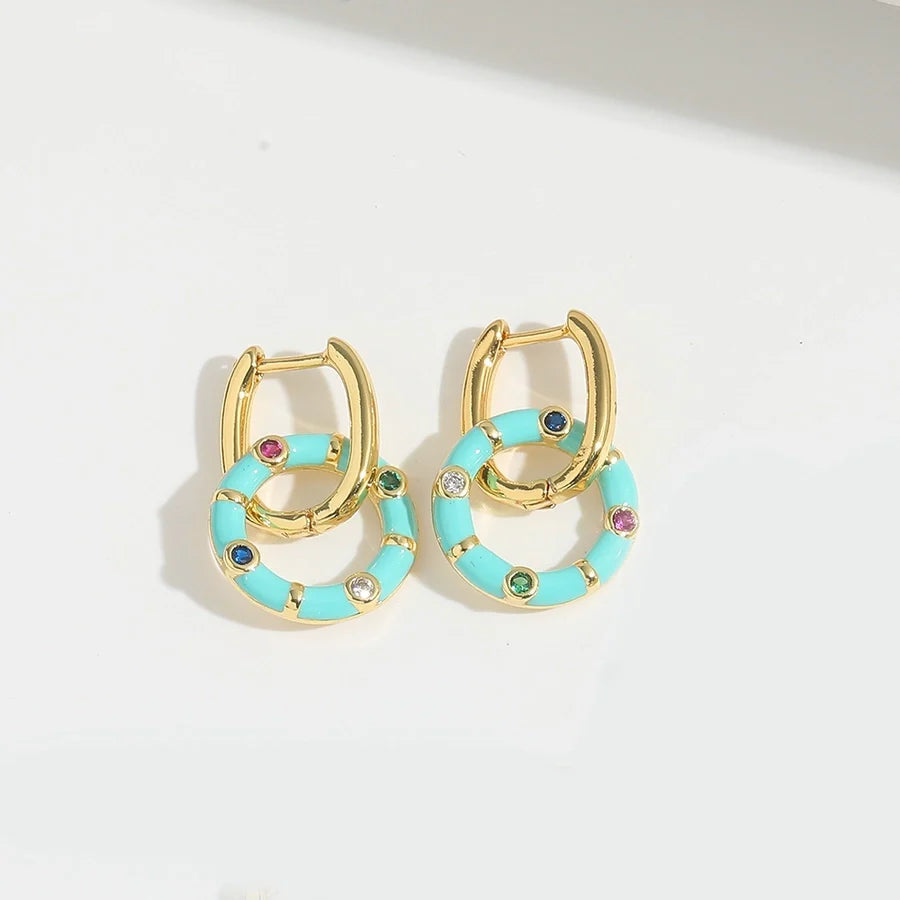 1 Pair Elegant Simple Style Solid Color Plating Inlay Copper Zircon 14K Gold Plated Drop Earrings
