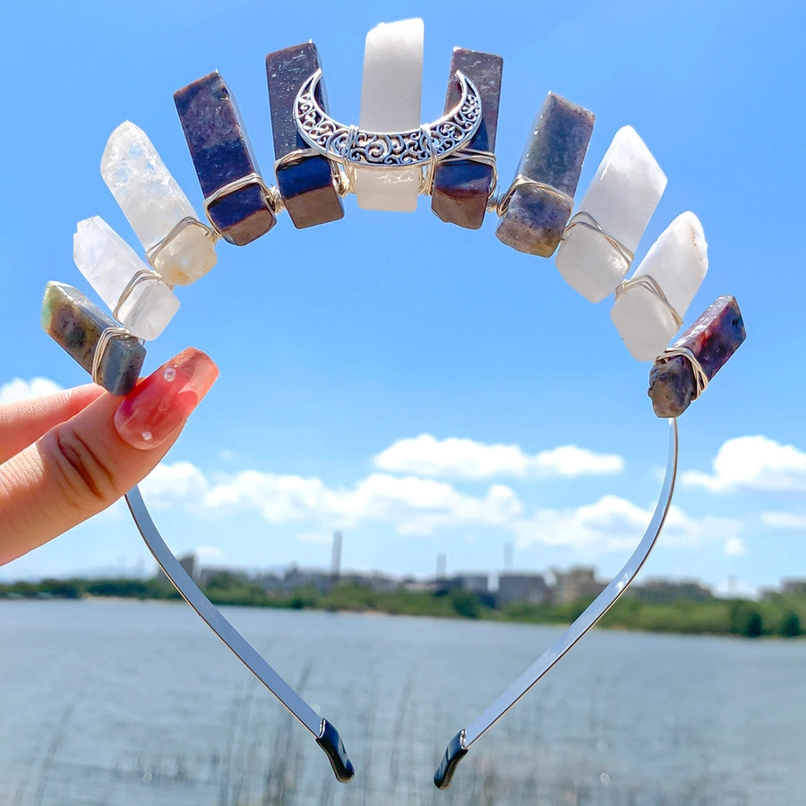 Women's Elegant Luxurious Bridal Moon Alloy Inlay Natural Stone Hair Band