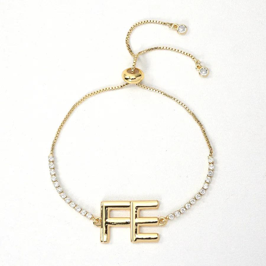 Wholesale Jewelry Classic Style Shiny Letter Heart Shape Copper Zircon Plating Bracelets box chain Tennis Chain