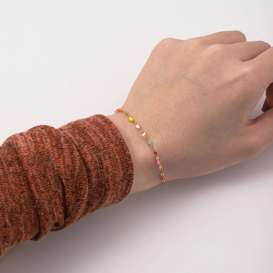 Jewelry Pastoral Simple Style Geometric 304 Stainless Steel Enamel Bracelets Anklet