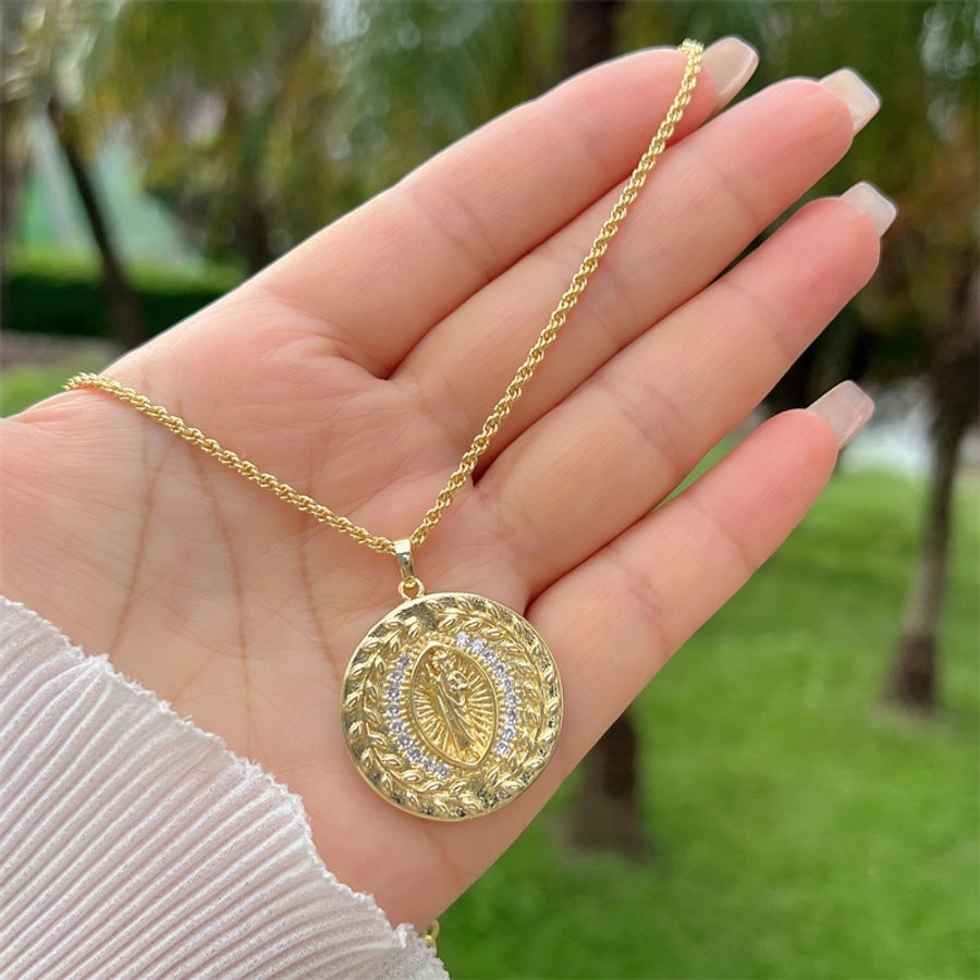 Multi-Style Copper Plating 18K Gold Inlaid Zircon Artificial Pearl Drop Oil Saint Jude round Pendant Necklace Fashion Noble Suitable for Mother's Day Valentine's Day Gift