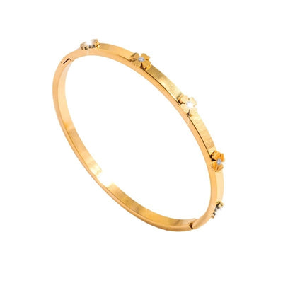 IG Style Sweet Round Heart Shape Flower Titanium Steel Zircon Bangle In Bulk