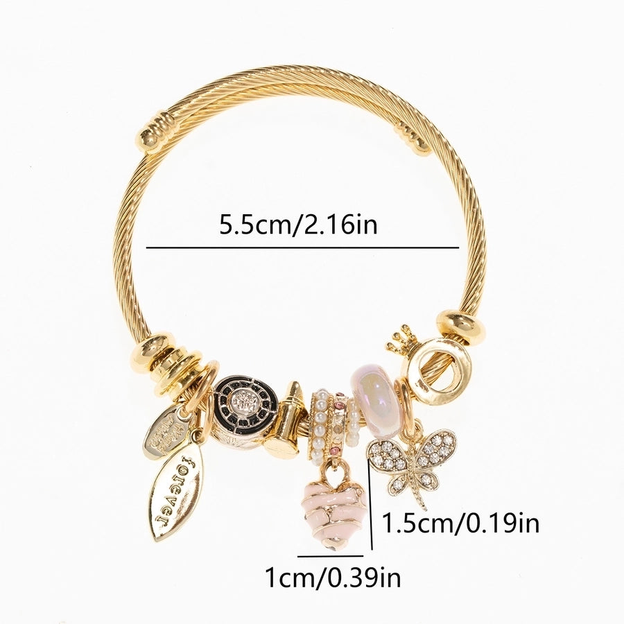 Casual Elegant Lady Heart Shape Dragonfly 304 Stainless Steel Alloy Artificial Crystal Bangle In Bulk