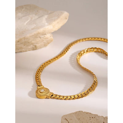 18K Gold Stainless Steel White Diamond Diamond Rib Heart Pendant Chain Necklace