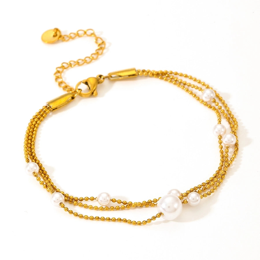 Elegant Round Titanium Steel 18K Gold Plated Beaded Chain Bracelets In Bulk