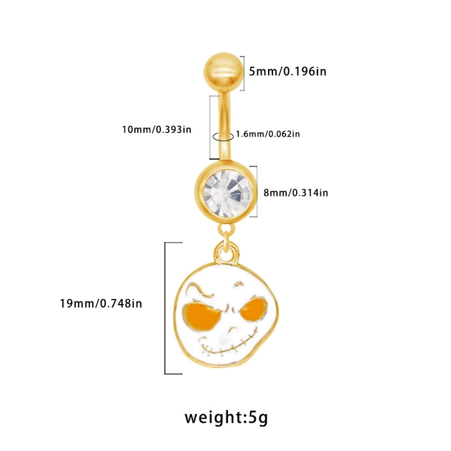 1 Piece Belly Rings Rock Punk Pumpkin Bat Skull 316 Stainless Steel  Alloy Epoxy Inlay Rhinestones Zircon Gold Plated