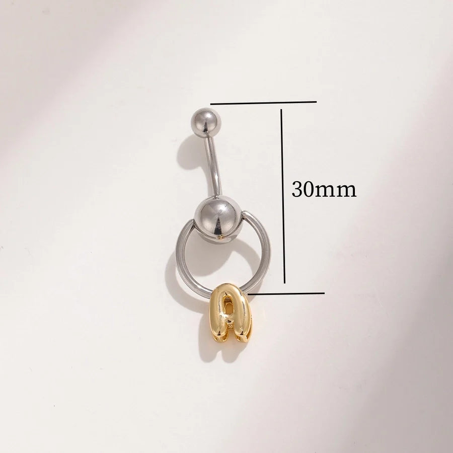 1 Piece Belly Rings Vacation Classic Style Round Letter 302 Stainless Steel Brass 18K Gold Plated Belly Rings