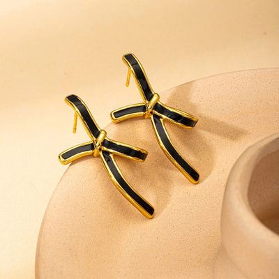 1 Pair Sweet Bow Knot Enamel 304 Stainless Steel Ear Studs