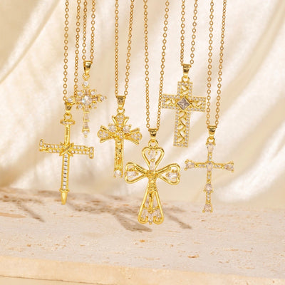 Copper Plating Cross Zircon Pendant Necklace