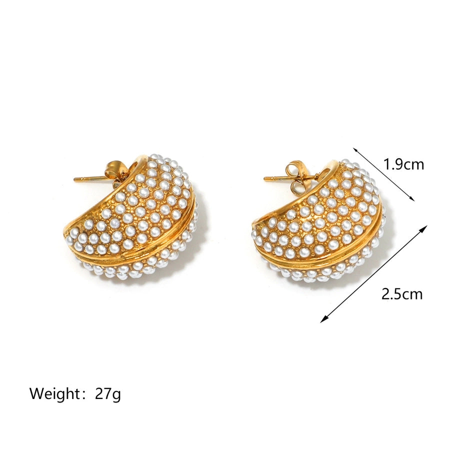 1 Pair Retro Round Plating 304 Stainless Steel Artificial Pearls Ear Studs