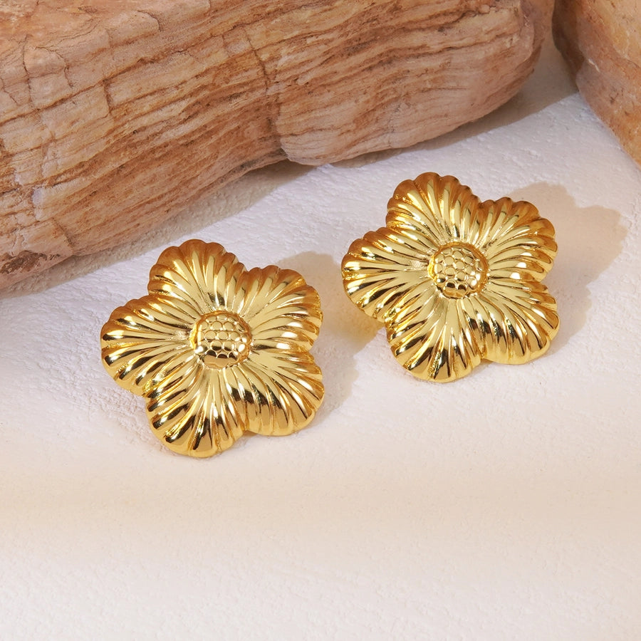 1 Pair Sweet Commute Flower 304 Stainless Steel Imitation Gold  Ear Studs