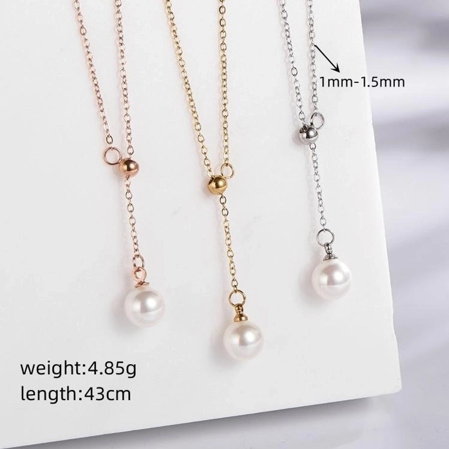Jewelry Vintage Style Simple Style Classic Style Round 304 Stainless Steel Pearl Gold Plated Inlay Pendant Necklace