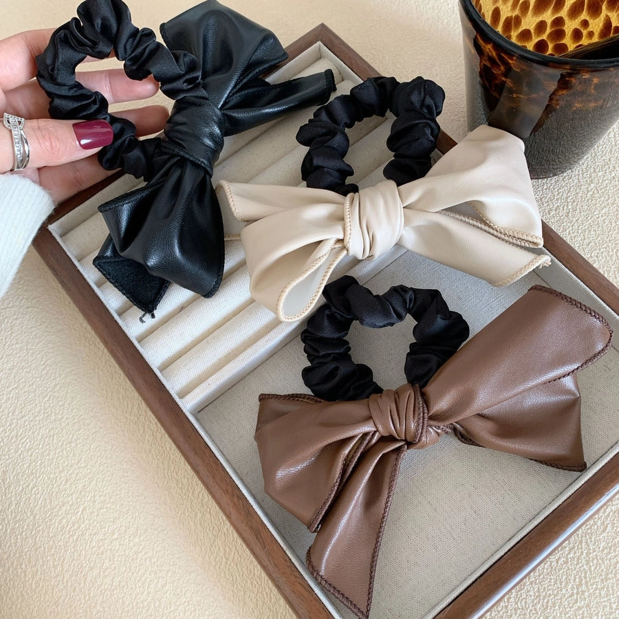Women's Retro Bow Knot Pu Leather Hair Tie