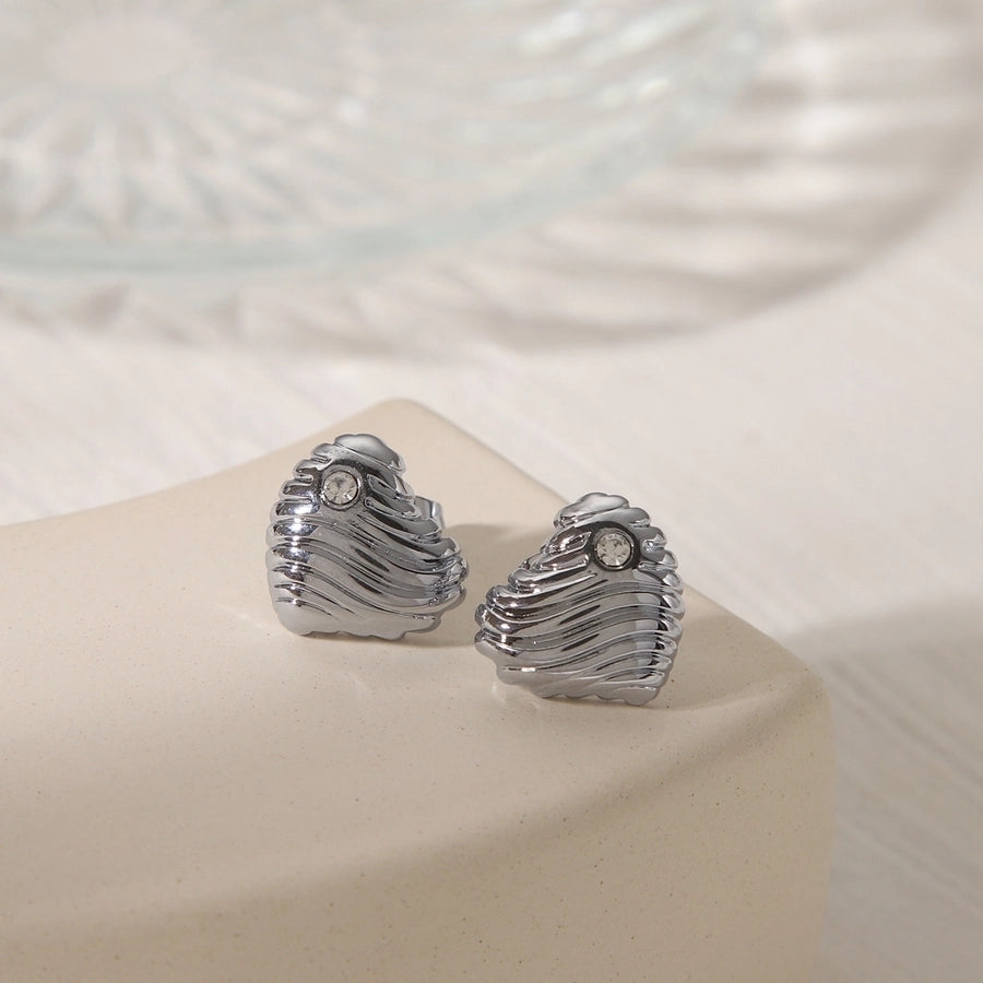 1 Pair IG Style Basic French Style Red Heart Inlay 304 Stainless Steel Zircon 18K Gold Plated Ear Studs