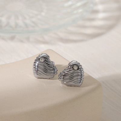 1 Pair IG Style Basic French Style Red Heart Inlay 304 Stainless Steel Zircon 18K Gold Plated Ear Studs