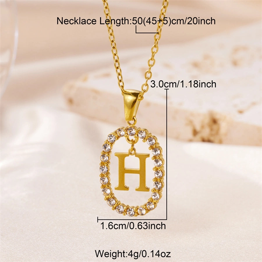 Jewelry Sweet Simple Style Artistic Letter 304 Stainless Steel Artificial Diamond Inlay Pendant Necklace