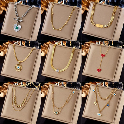 Jewelry Lady Heart Shape Eye Titanium Steel Plating Necklace