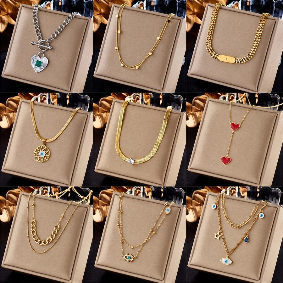 Jewelry Lady Heart Shape Eye Titanium Steel Plating Necklace