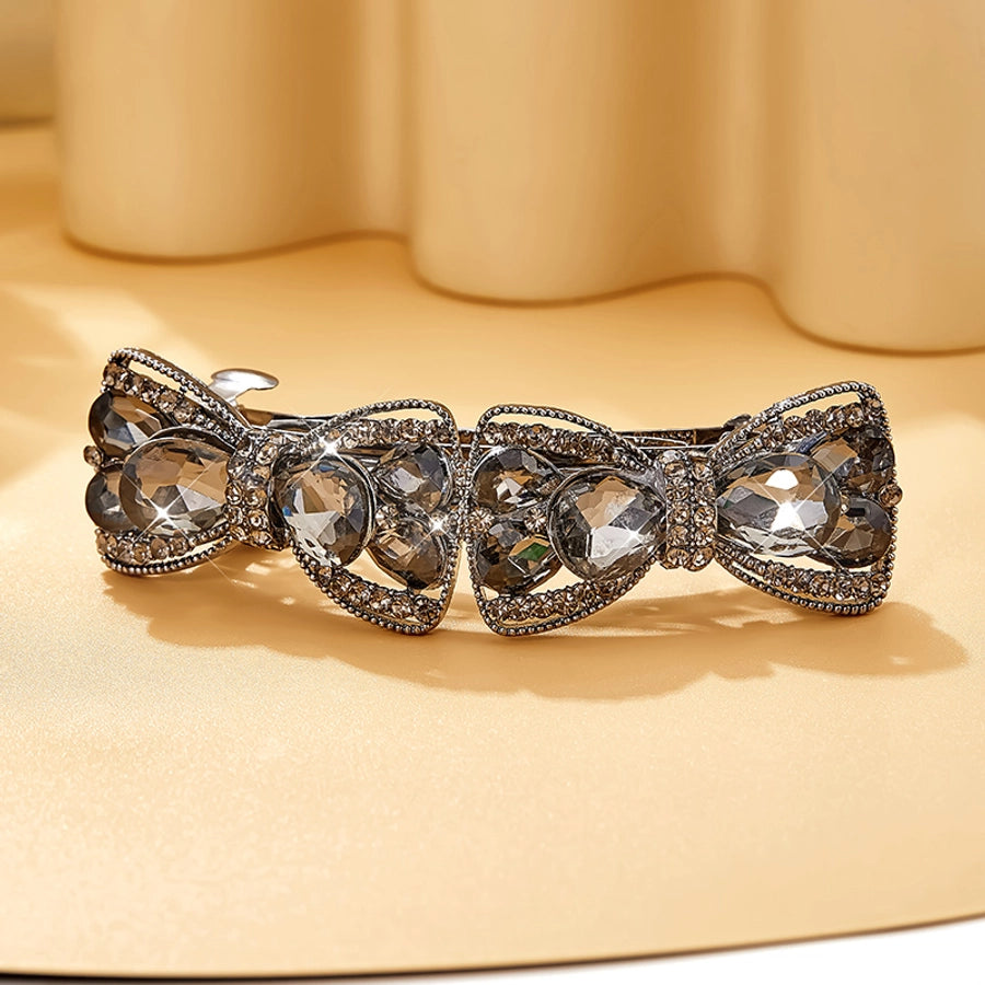 glam lady shiny bow knot alloy inlay artificial rhinestones hair clip