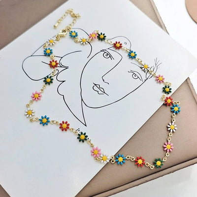 Copper Enamel Plating Daisy Necklace