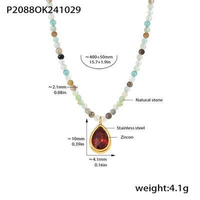 Elegant Vacation Water Droplets 304 Stainless Steel natural stone Zircon Beaded Chain Pendant Necklace In Bulk