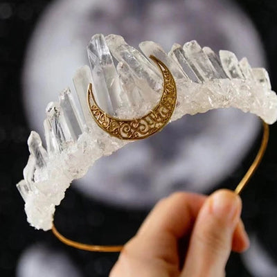 baroque style moon natural crystal handmade crown