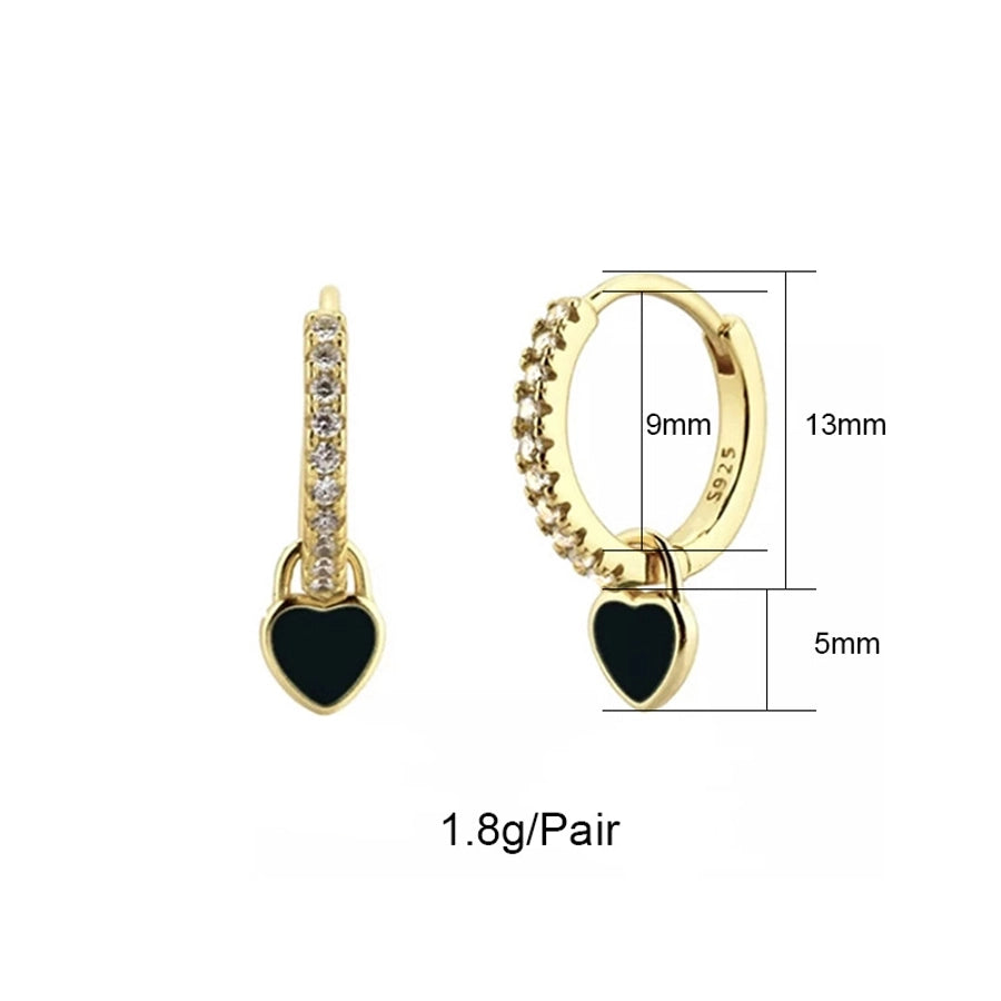 1 Pair Sweet Heart Shape Inlay Copper Zircon Drop Earrings