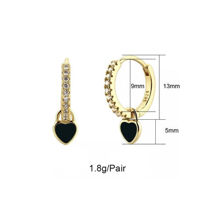 1 Pair Sweet Heart Shape Inlay Copper Zircon Drop Earrings