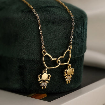 Jewelry Retro Girl Heart Shape Boy Copper Zircon Pendant Necklace