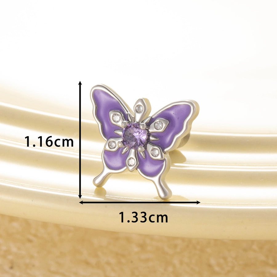 1 Piece Casual Korean Style Butterfly Copper Zircon Ear Studs