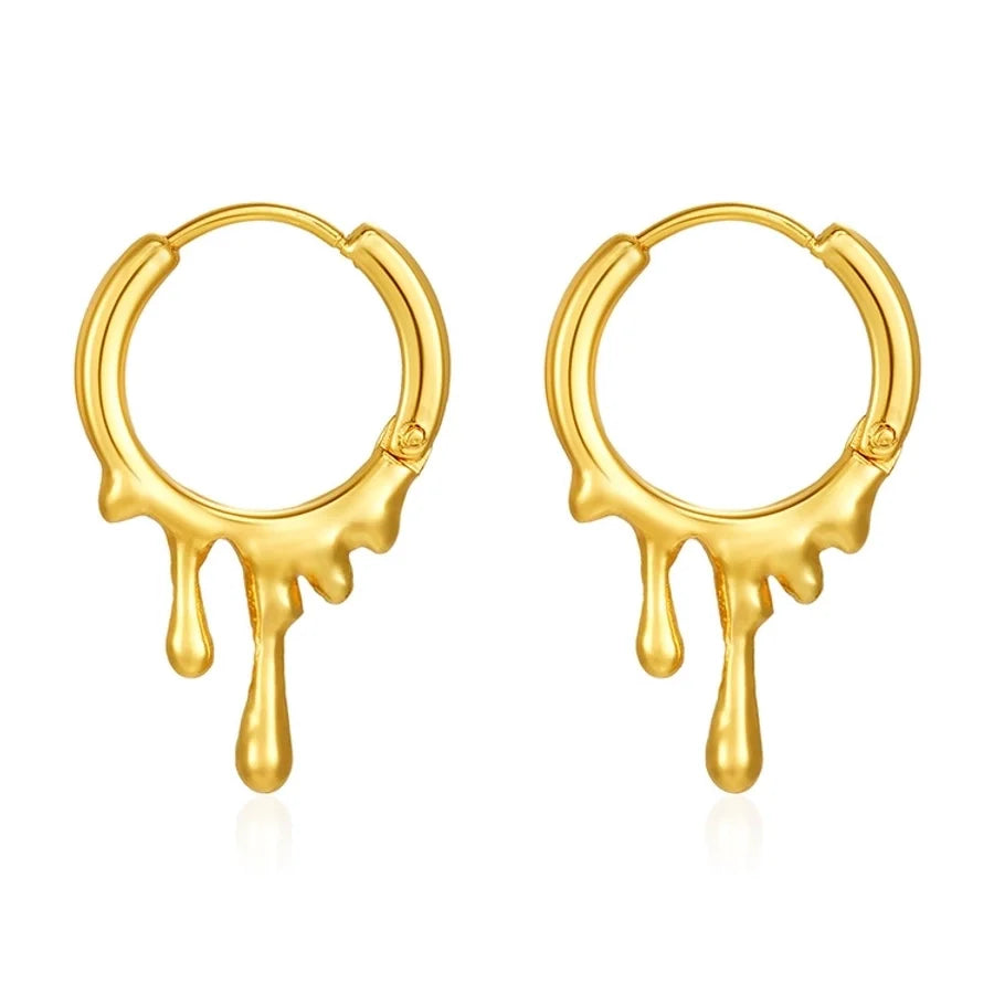 1 Pair Simple Style Water Droplets Solid Color Titanium Steel Earrings