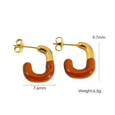 1 Pair IG Style Sweet Simple Style U Shape Enamel 304 Stainless Steel 14K Gold Plated Ear Studs