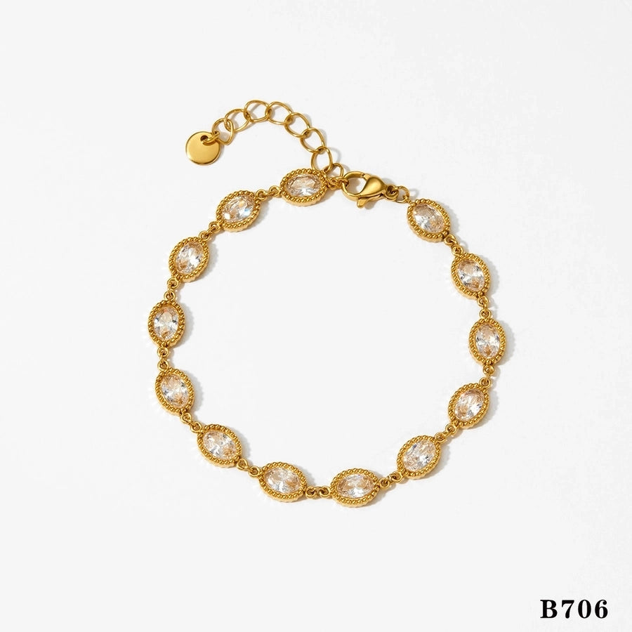 Casual Artistic Oval Solid Color 304 Stainless Steel 16K Gold Plated White Gold Plated Gold Plated Zircon Bracelets In Bulk