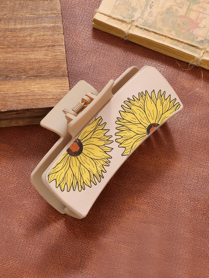 retro color block plastic resin printing hair claws