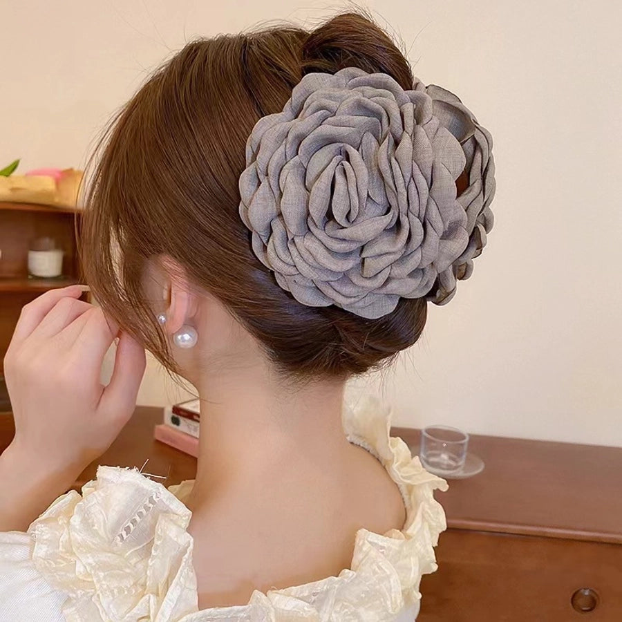 Fabric Flower Hairpin Headwear Back of Head Large Grab Clip Advanced Sense Hairpin Disc Hair Elegant Shark Clip Hair Accessories for Women
