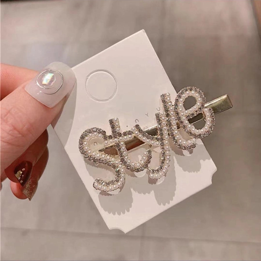 fashion leaf moon bow knot imitation pearl alloy rhinestone hair clip 1 piece