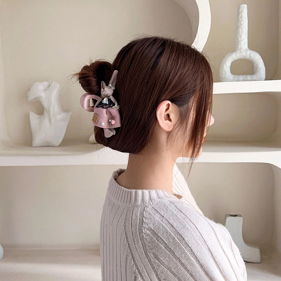 princess cute rabbit plastic cloth inlay rhinestones hair claws