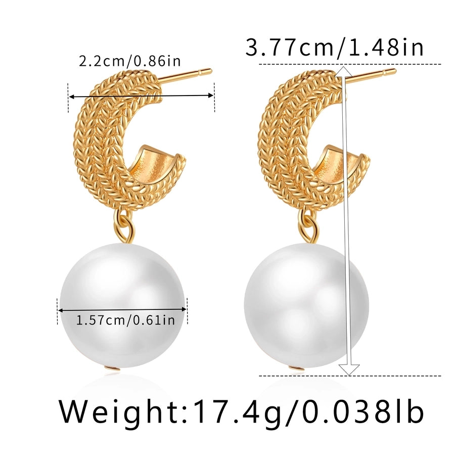 1 Piece Vintage Style Lady Wedding Pearl Inlay Copper Artificial Pearls 18K Gold Plated Drop Earrings