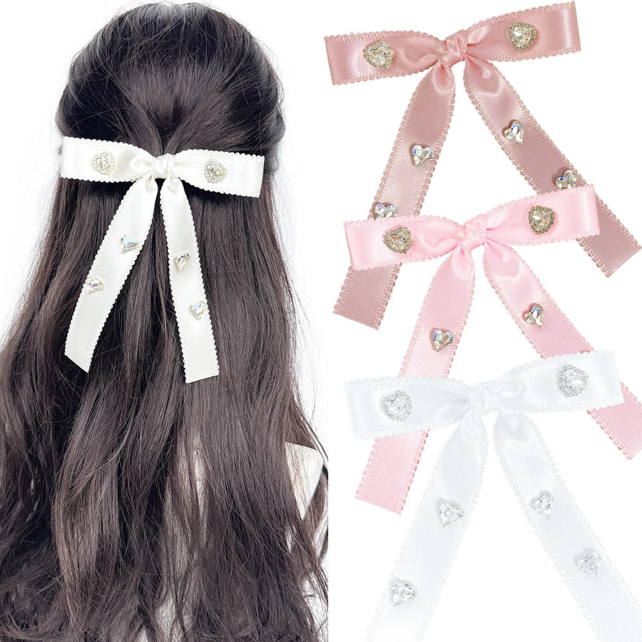 Women's Sweet Bow Knot Ribbon Inlay Rhinestones Hair Clip
