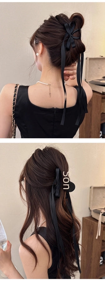 Exquisite ballet style grab clip ribbon bow hairpin female back head elegant elegant shark clip