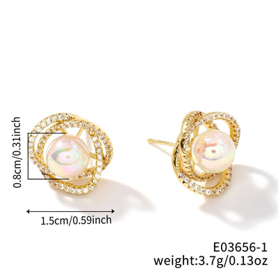 1 Pair Retro Simple Style Shiny Geometric Inlay Copper Zircon K Gold Plated Ear Studs