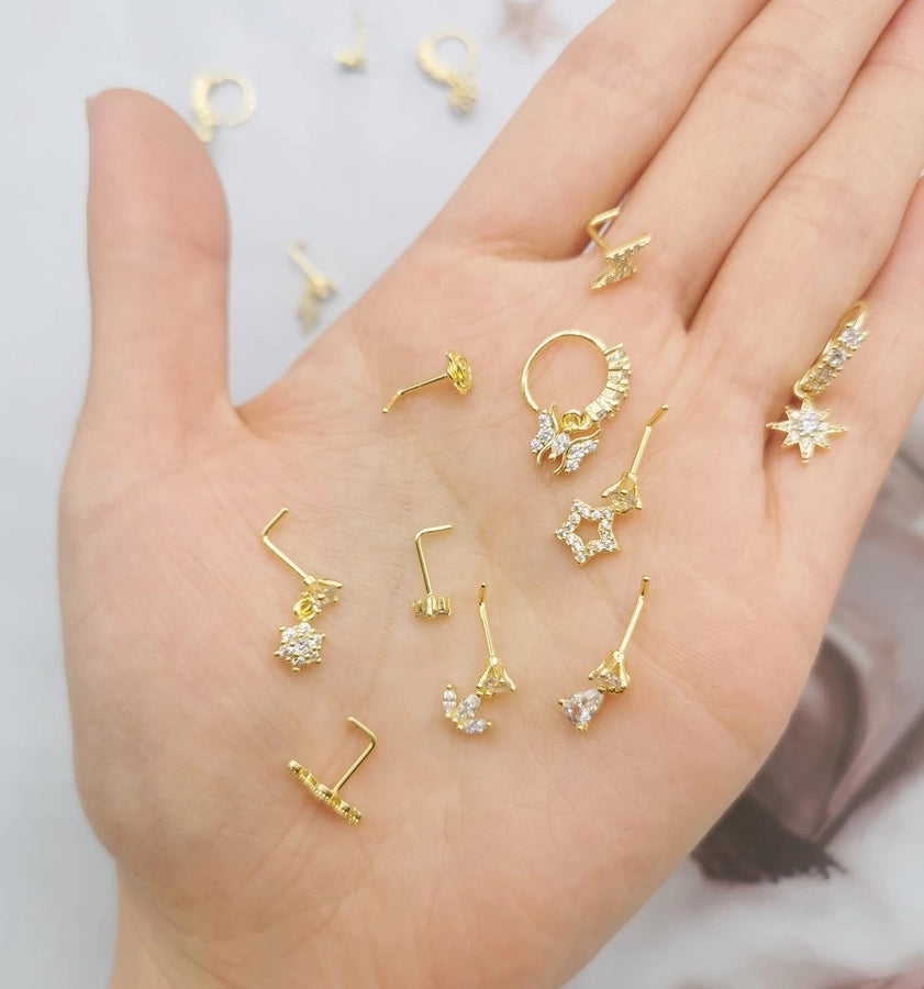 1 Set Nose Rings & Studs Y2K Shiny Star Butterfly Lightning 201 Stainless Steel Copper Inlay Zircon Nose Rings & Studs
