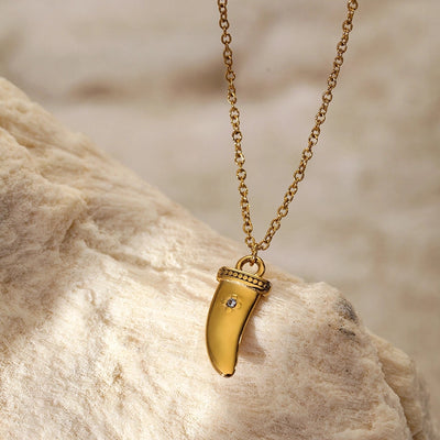 Jewelry Simple Style teeth 304 Stainless Steel Zircon 14K Gold Plated Inlay Pendant Necklace