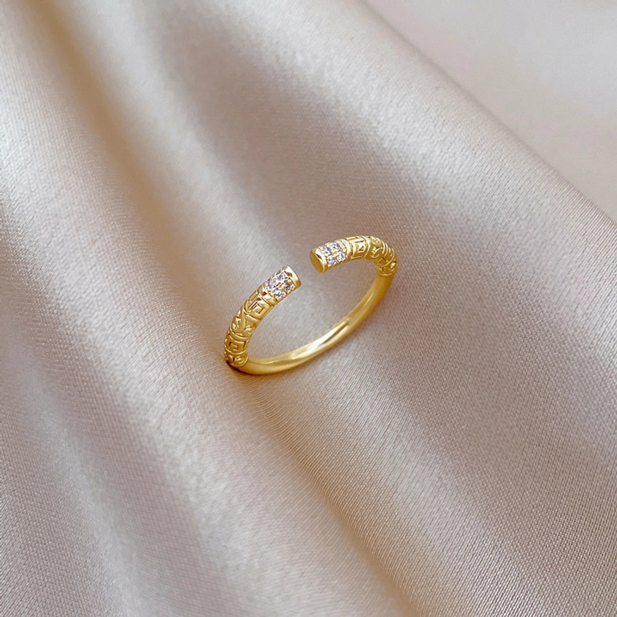 Titanium Steel Brass Gold Plated Inlay Geometric Zircon Brass Rings