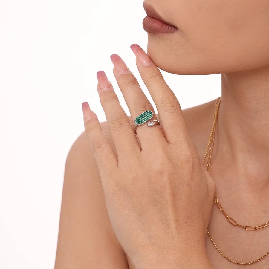 Jewelry Elegant Luxurious Geometric 304 Stainless Steel Zircon 18K Gold Plated Inlay Open Rings