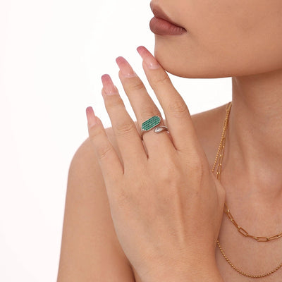 Jewelry Elegant Luxurious Geometric 304 Stainless Steel Zircon 18K Gold Plated Inlay Open Rings