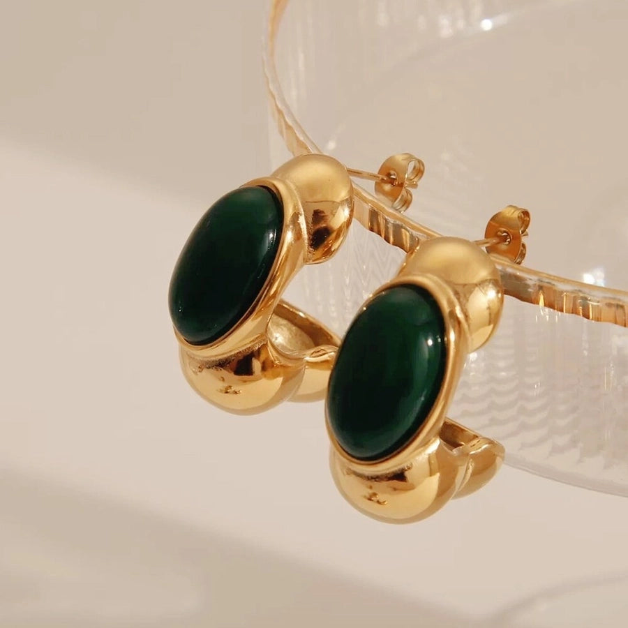 1 Pair Vintage Style Classic Style C Shape Plating Inlay 304 Stainless Steel Acrylic Natural Stone Tiger Eye 18K Gold Plated Ear Studs