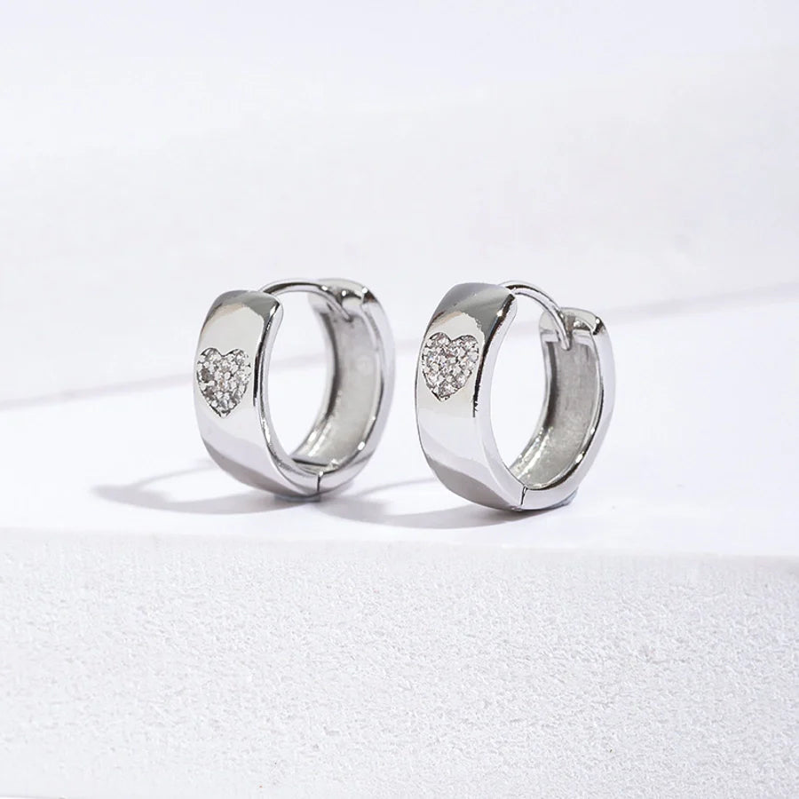 1 Pair Lady Heart Shape Plating Copper Zircon Earrings