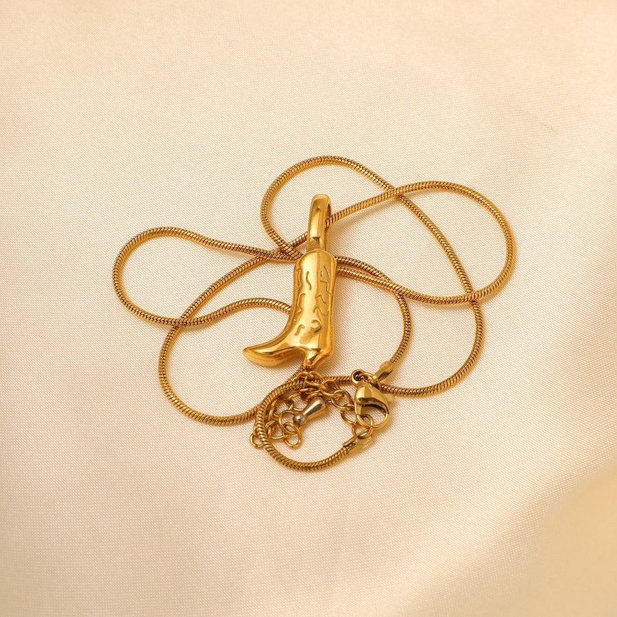 Jewelry Retro Boots 304 Stainless Steel 18K Gold Plated Plating Pendant Necklace